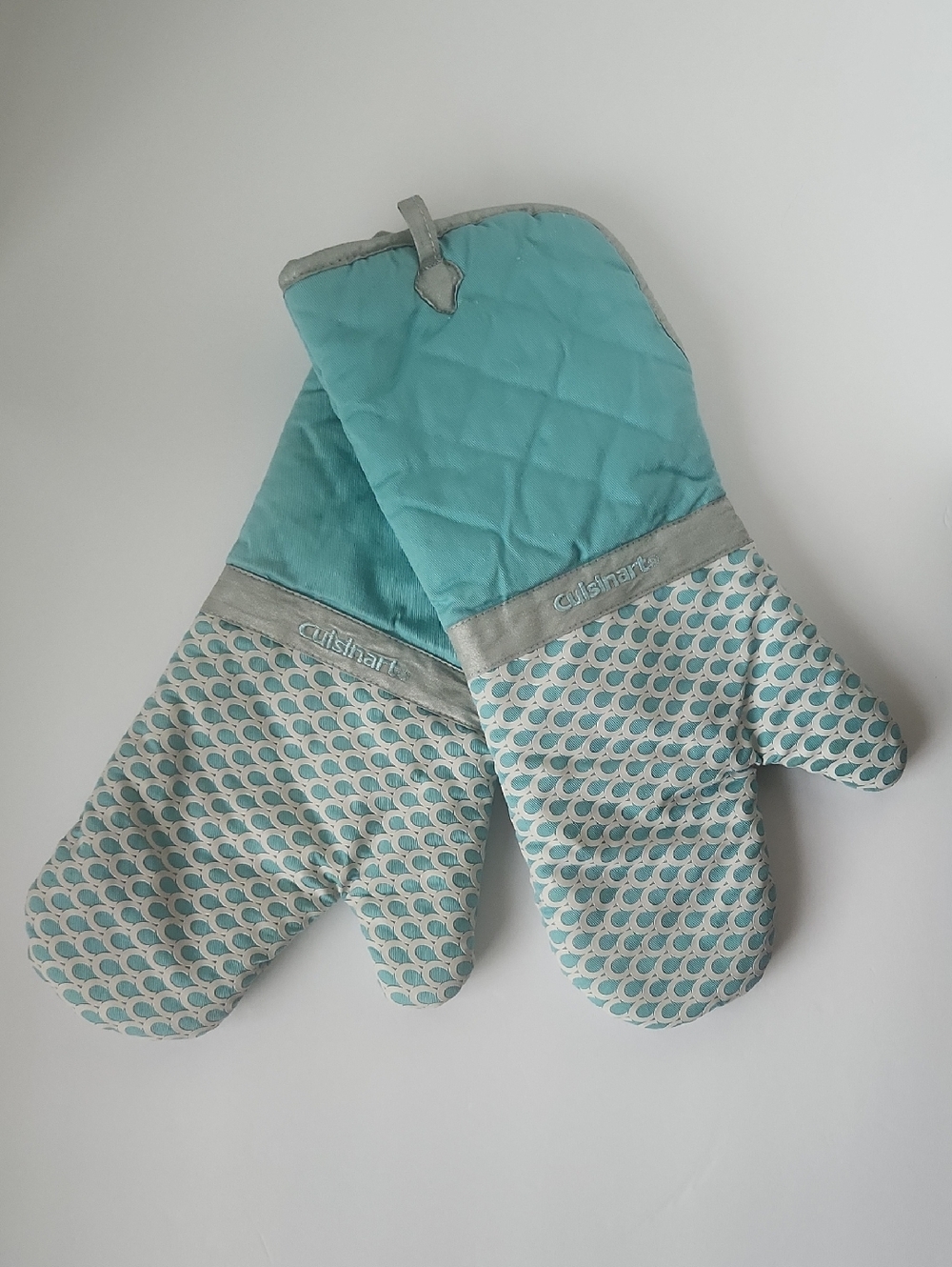 Cuisinart Aqua and Light Gray Quilted Oven Mitts, SET OF TWO